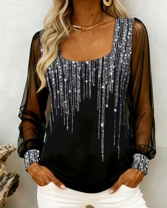 Modieuze Langmouwige Top Met Patchworkdetails