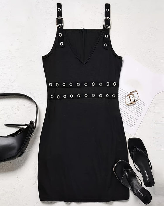 Jurk Zwart Studded Mouwloos