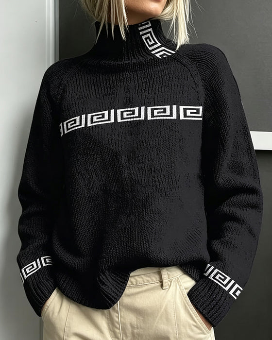 Pullover Trui Geometrisch Meander Turtleneck