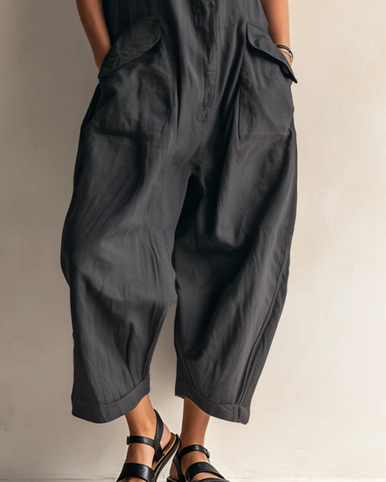 Jumpsuit Knoopsgat Mouwloos Zak Cargo