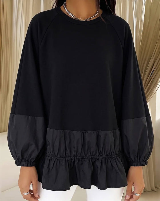 Sweatshirt Ronde Hals Gerimpeld Lange Mouw