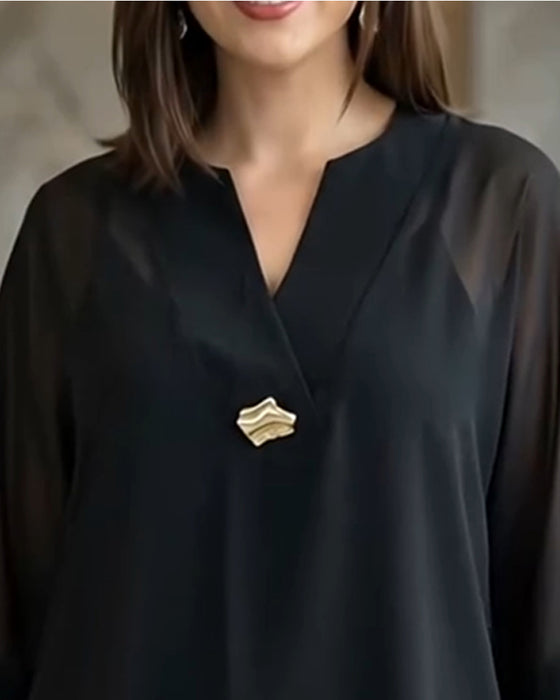 Blouse V-Hals Doorzichtig Gaas Los