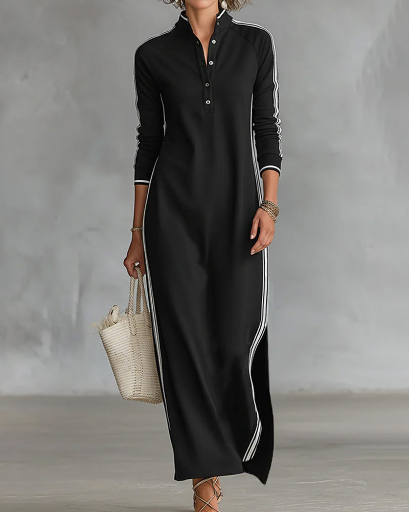 Jurk Contrast Knoop V-hals