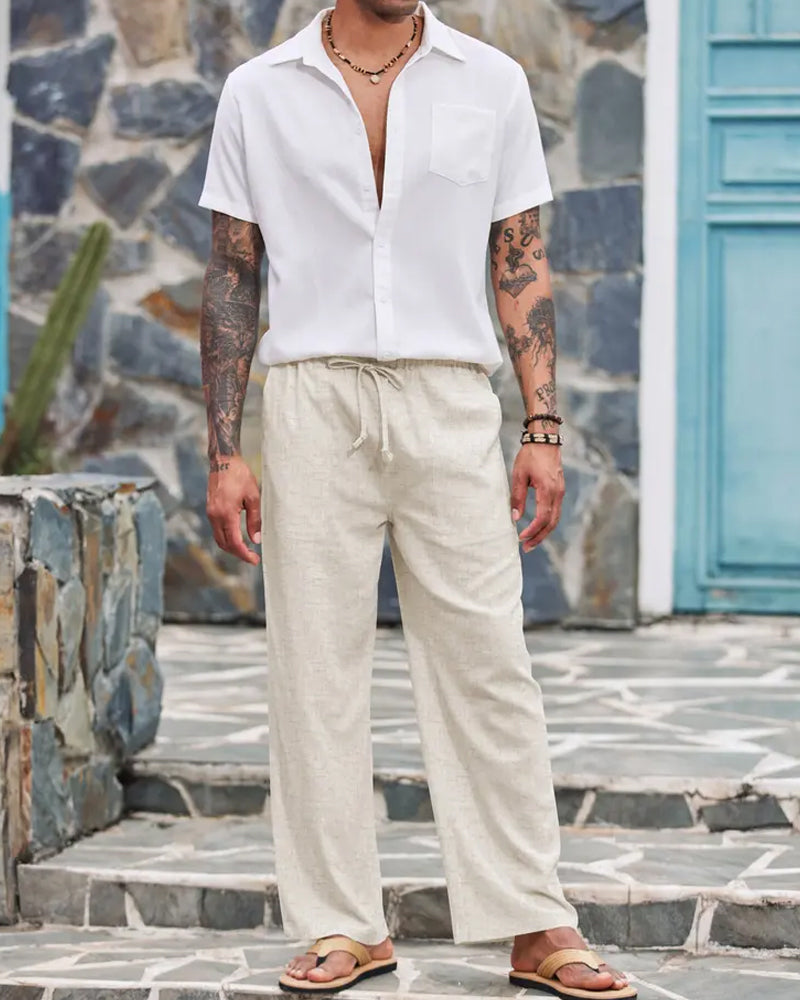 Broek Trekkoord Bij Taille Rechte Pijp Casual