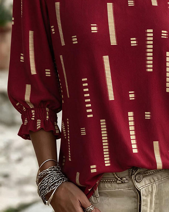 Top Geometrische Print Driekwart Pofmouw