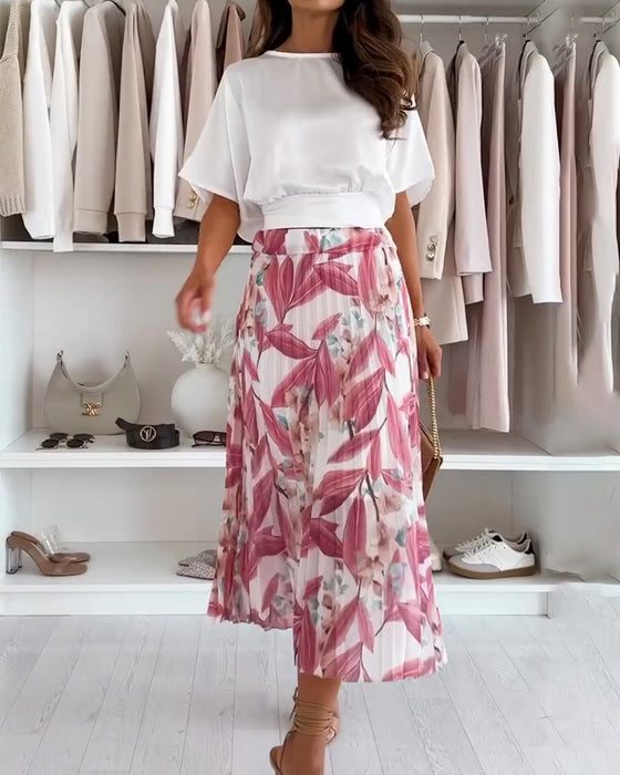 Blouse Effen Kleur Taille Strik Korte Mouw