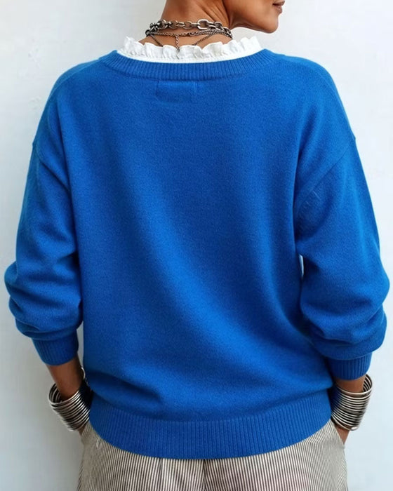 Pullover Faux Tweedelig V-Hals Kantafwerking