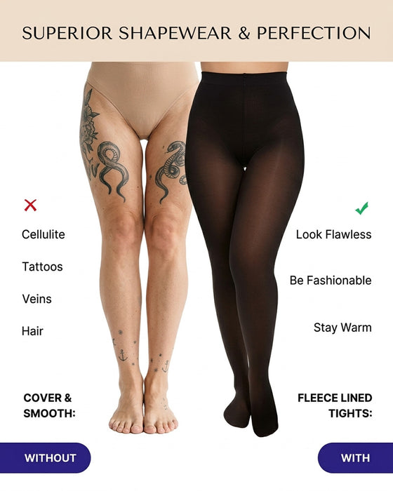 Transparant Paneel Met Fleecegevoerde Panty Stay-Warm Buikcontrole Sheer-Effect Panty Bodysuit Zwart Basic