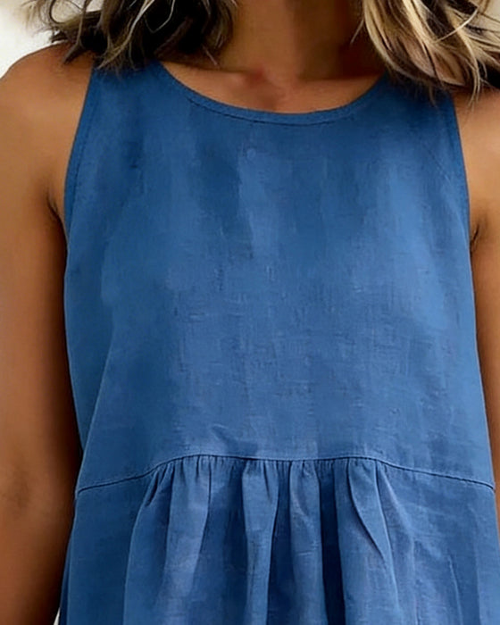 Jurk Mouwloos Effen Zak Casual