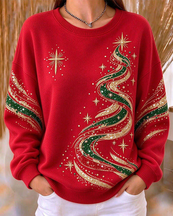 Sweatshirt Kerstboom Print Lange Mouw Los