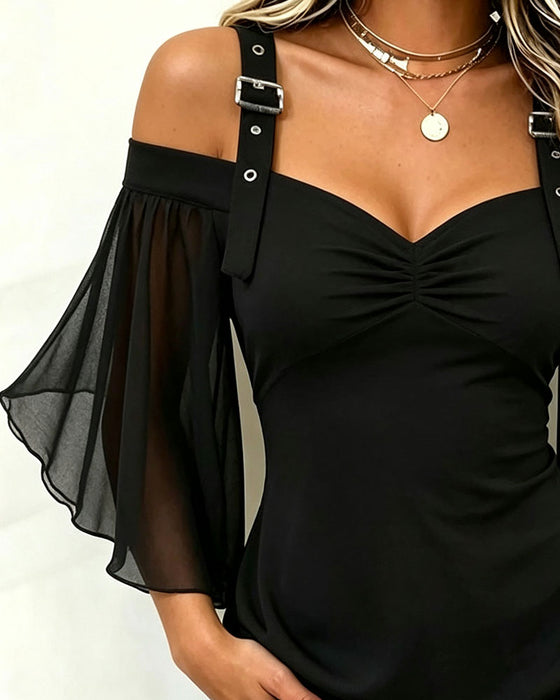 Blouse Off-Shoulder Camisole Gerimpeld