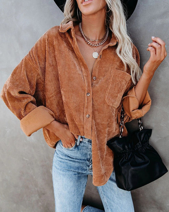 Effen Corduroy Blouse Met Zak