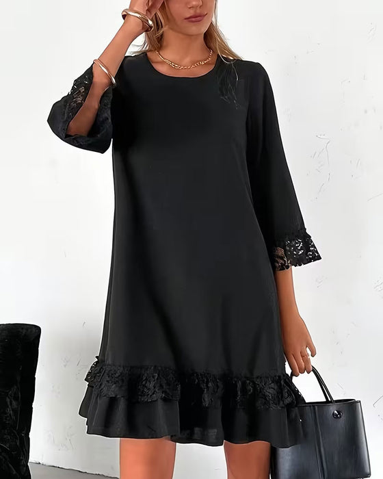Jurk Ronde Hals Halve Mouw Kant Patchwork