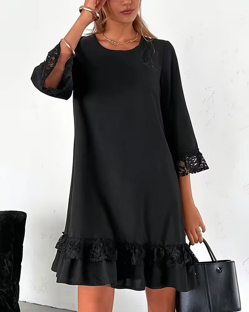 Jurk Ronde Hals Halve Mouw Kant Patchwork