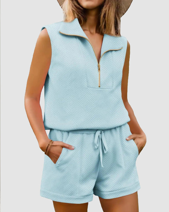 Set Half-Rits Top En Shorts Tweedelig