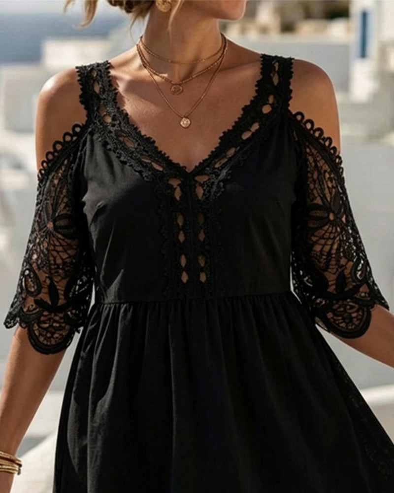 Jurken Kant Off-Shoulder Gelaagd Kort