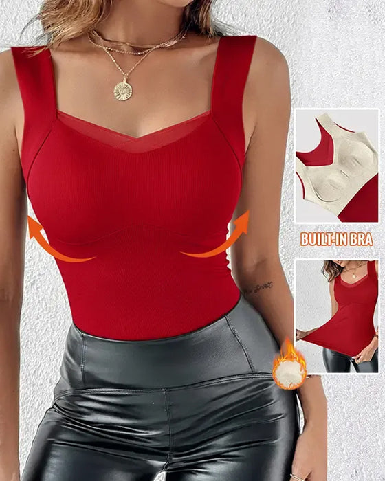 Tank Top Vierkante Hals Effen Ingebouwde BH