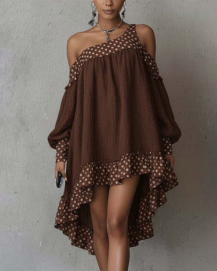 Jurk Patchwork Een Schouder Onregelmatig