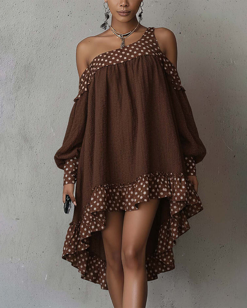 Jurk Patchwork Een Schouder Onregelmatig