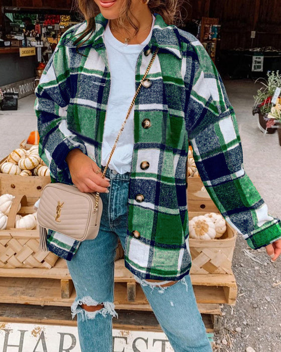 Casual geruite print knoop revers jas