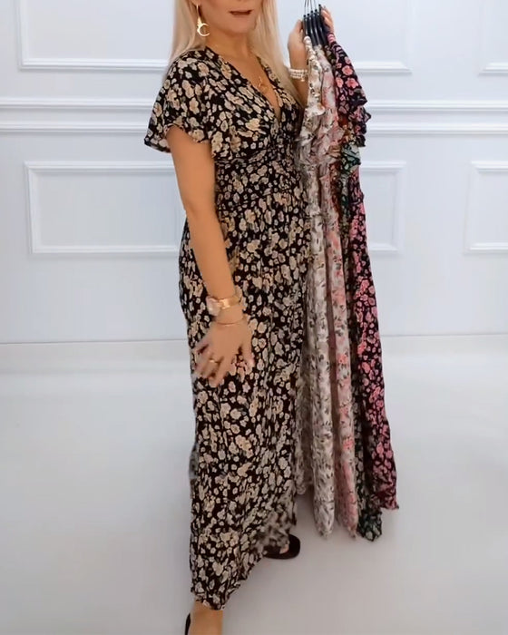 Casual jurk met bloemenprint en v-hals