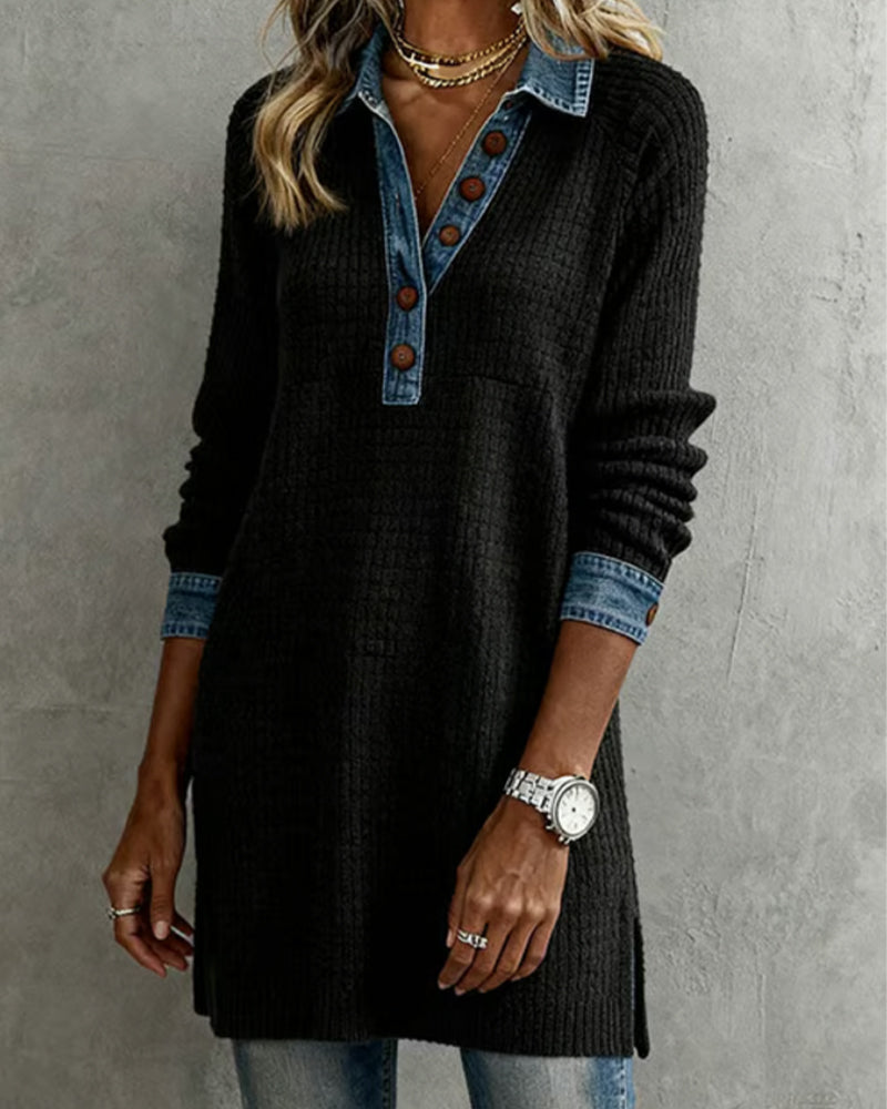 Top Met Revers En Contrasterende Kleur Inzetstukken