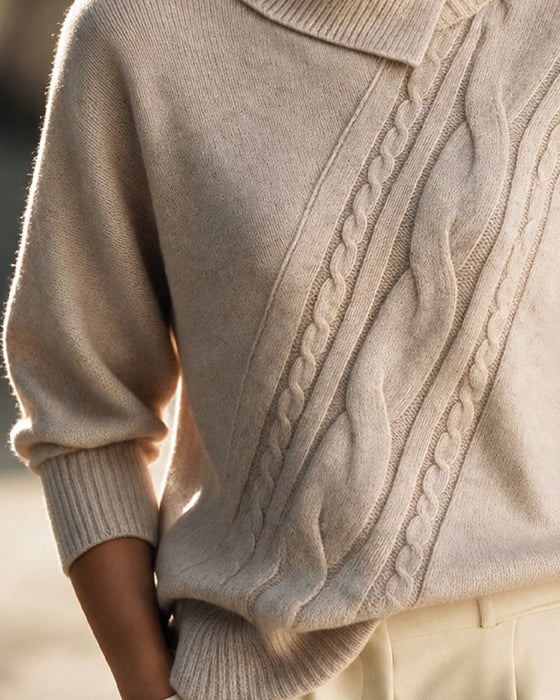 Pullover Diagonaal Kabel Turtleneck Knoopsluiting