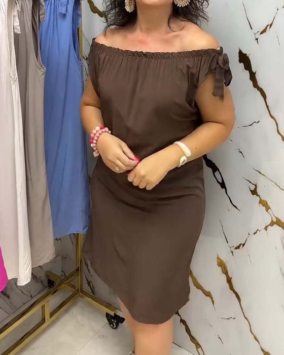 Jurk Off-Shoulder Stropdas Effen