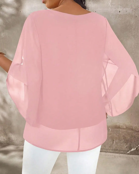 Blouse Rondhals Onregelmatig Effen
