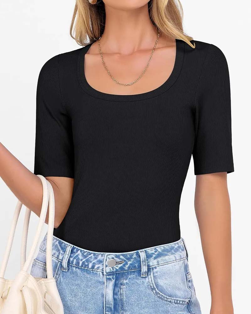 T-Shirt Slim Fit U-Hals Halfmouw