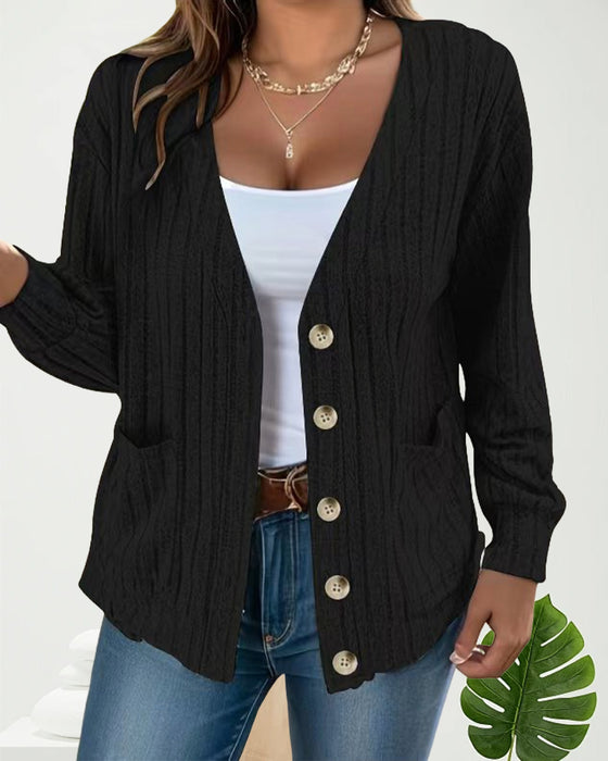 Effen jasje met V-hals en lange mouwen