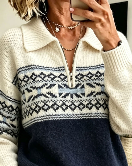 Pullover Reverse Rits Ruitpatroon Contrast