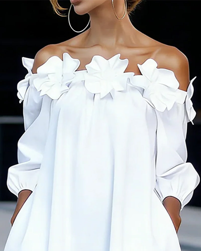 Jurk Off-Shoulder Bloemig Accent