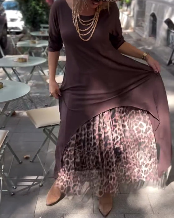 Jurk Lange Mouw Effen Kleur Onregelmatig