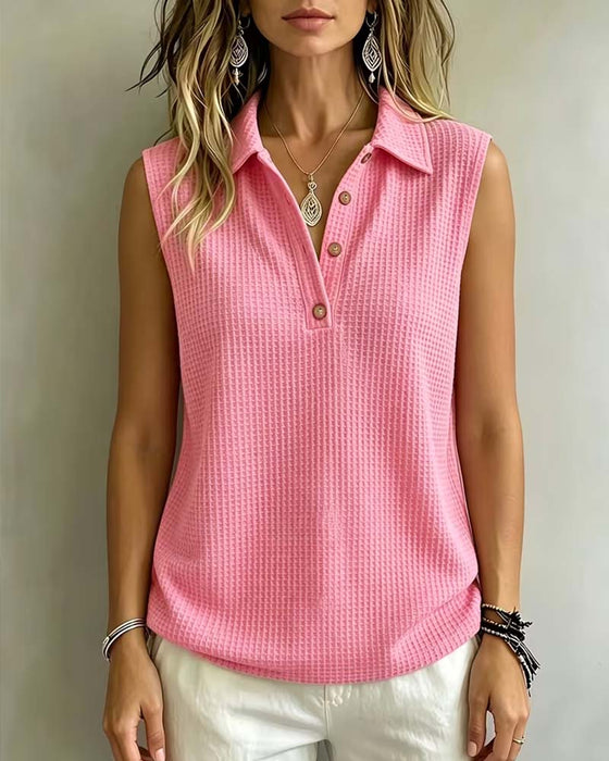 Tank Top Mouwloos Polo Kraag Wafel