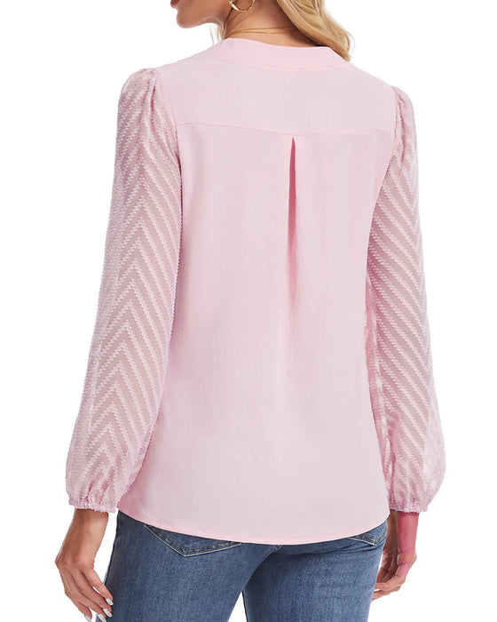 Blouse Opstaande Kraag Lange Mouw Gestructureerd Mesh