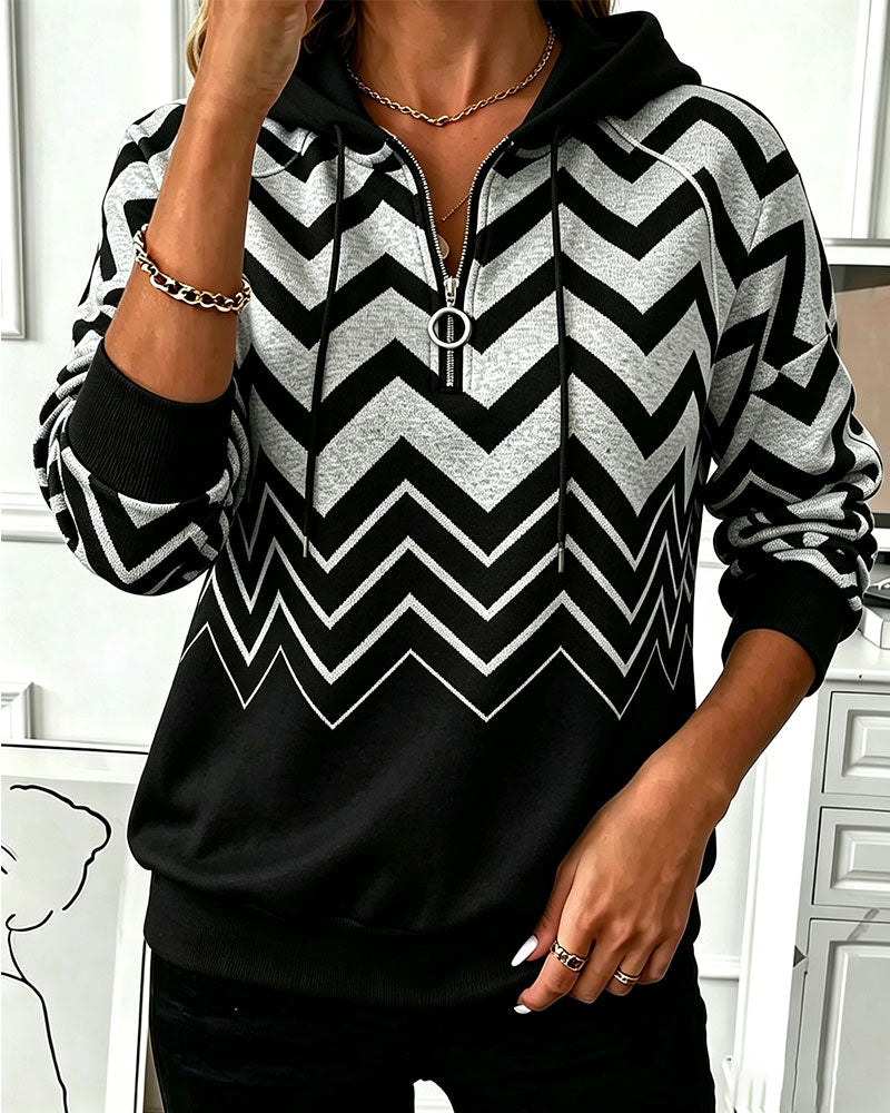 Hoodie Halve Rits Golvende Print