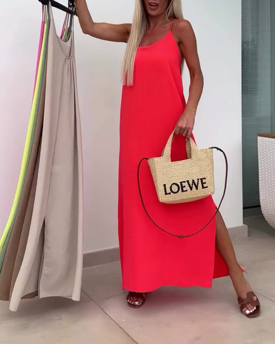 Jurk Zonder Mouwen Strapless Effen Split