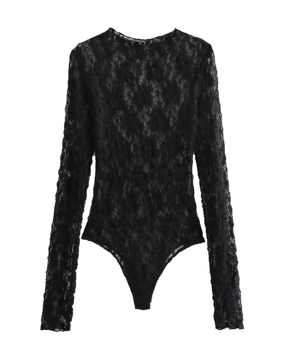 Bodysuit Ronde Hals Lange Mouw Kant