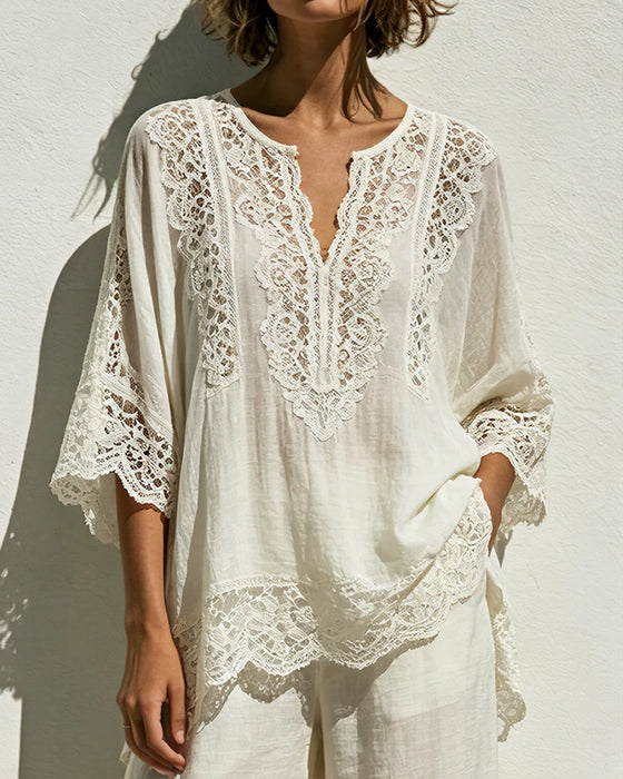 Effen Kant-V-Halsblouse