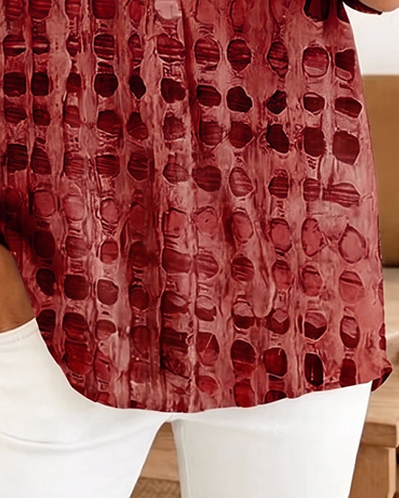 Blouse Stippenprint Knoop Half Knoopsluiting