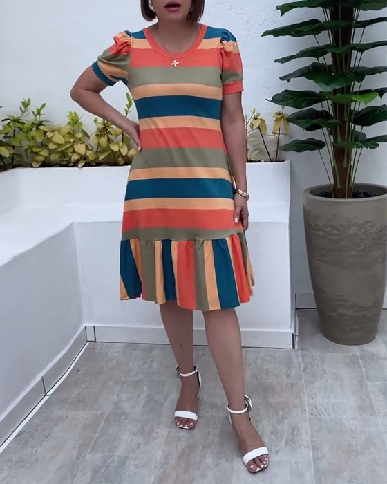 Jurk casual korte mouw gestreept