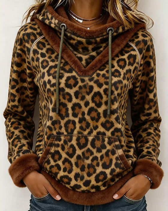 Sweatshirt Luipaardprint Met Capuchon Trekkoord