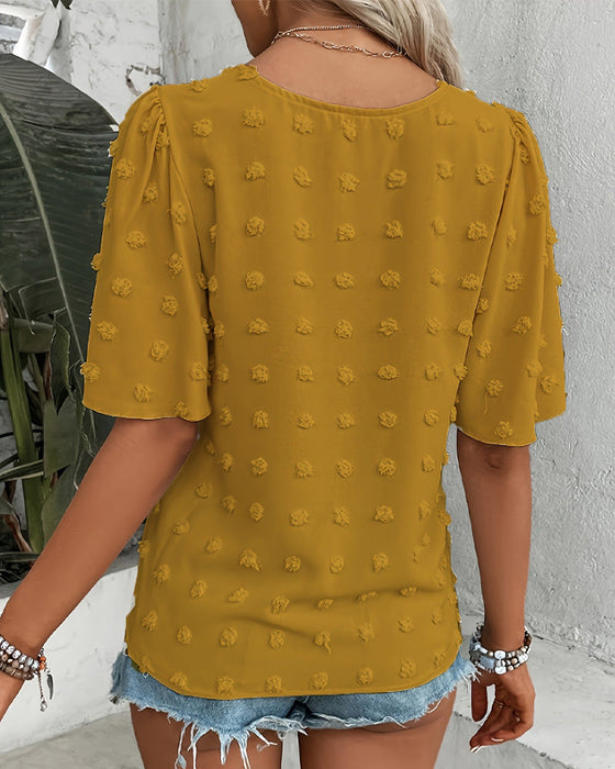 Blouse Samengevoegd Jacquard Ruche Mouw