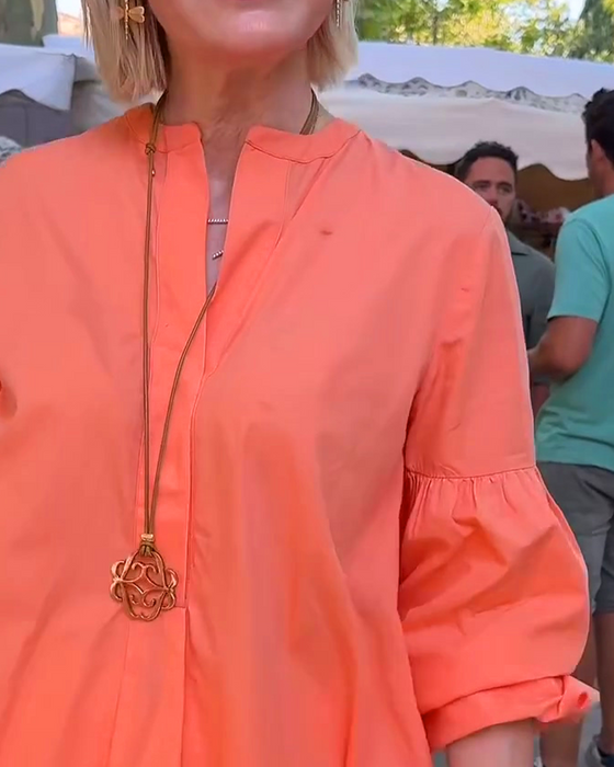 Blouse Effen Kleur V-Hals Lantaarnmouwen