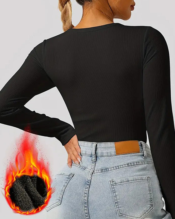 Top Chic U-Hals Gevoerd Geribbeld