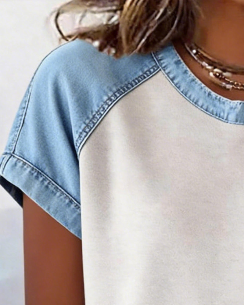 Top Casual Ronde Hals Samengesteld Denim