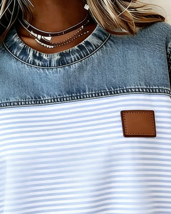 Blouse Denim Paneel Streep