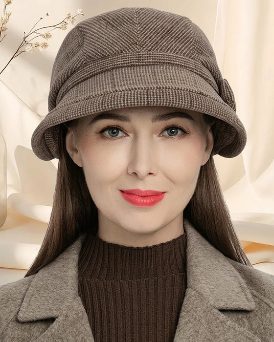 Dames Elegante Ruitpatroon Strik Decor Baret