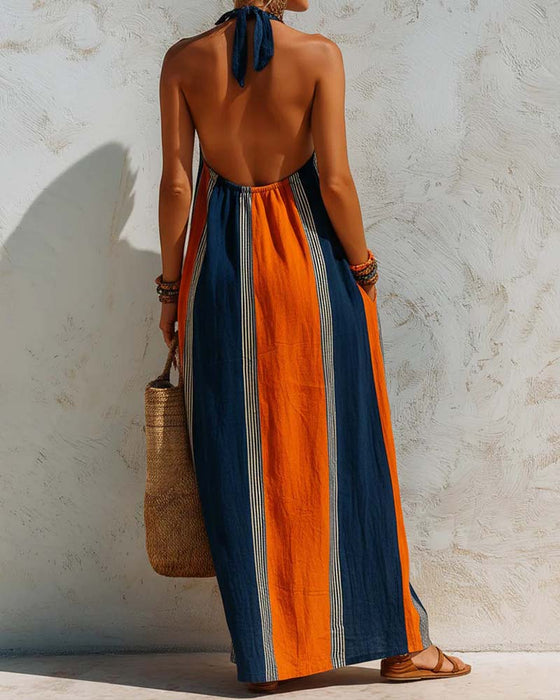 Jurk Kleurblok Verticale Streep Halter